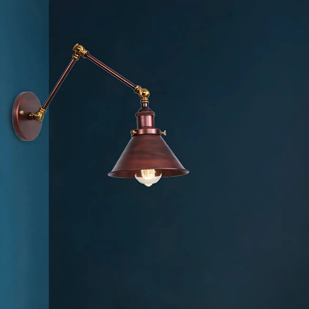 Industrial Brass Black Adjustable Swing Arm Wall Light
