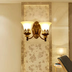 Dark Brown Metal Filigree Retro Flared Glass Wall Sconce