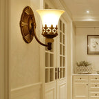 Dark Brown Metal Filigree Retro Flared Glass Wall Sconce