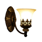 Dark Brown Metal Filigree Retro Flared Glass Wall Sconce
