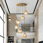 Contemporary Stairwell Spiral Cylinder Crystal Pendant Light