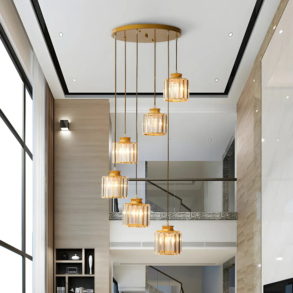 Contemporary Stairwell Spiral Cylinder Crystal Pendant Light