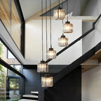 Contemporary Stairwell Spiral Cylinder Crystal Pendant Light