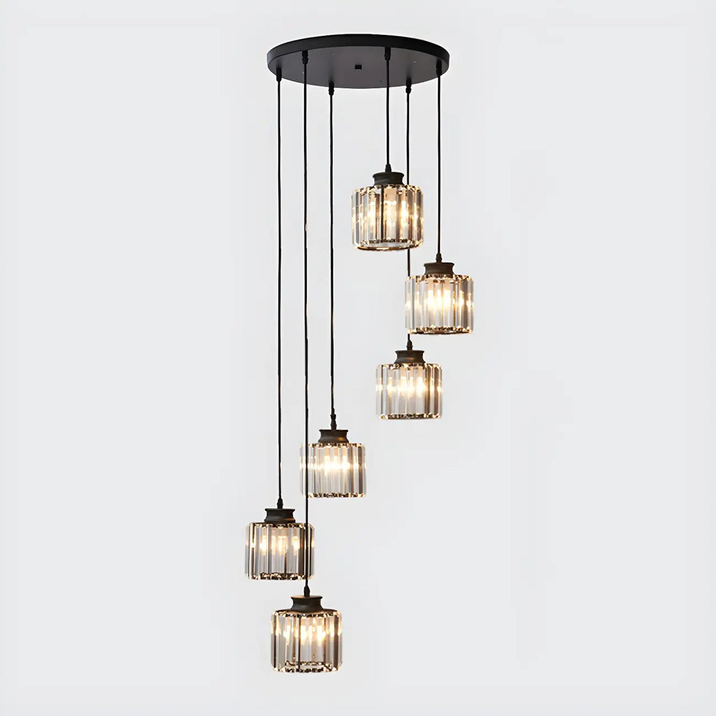 Contemporary Stairwell Spiral Cylinder Crystal Pendant Light
