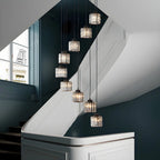 Contemporary Stairwell Spiral Cylinder Crystal Pendant Light