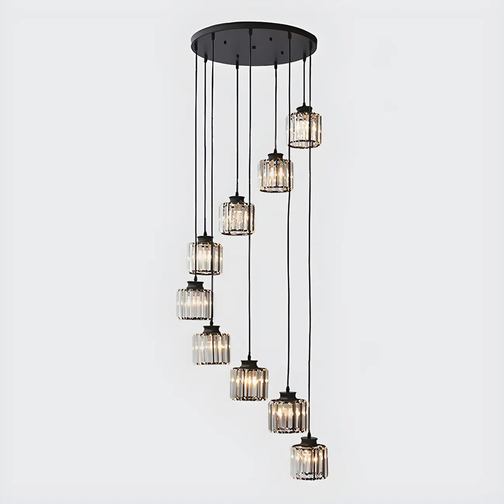 Contemporary Stairwell Spiral Cylinder Crystal Pendant Light