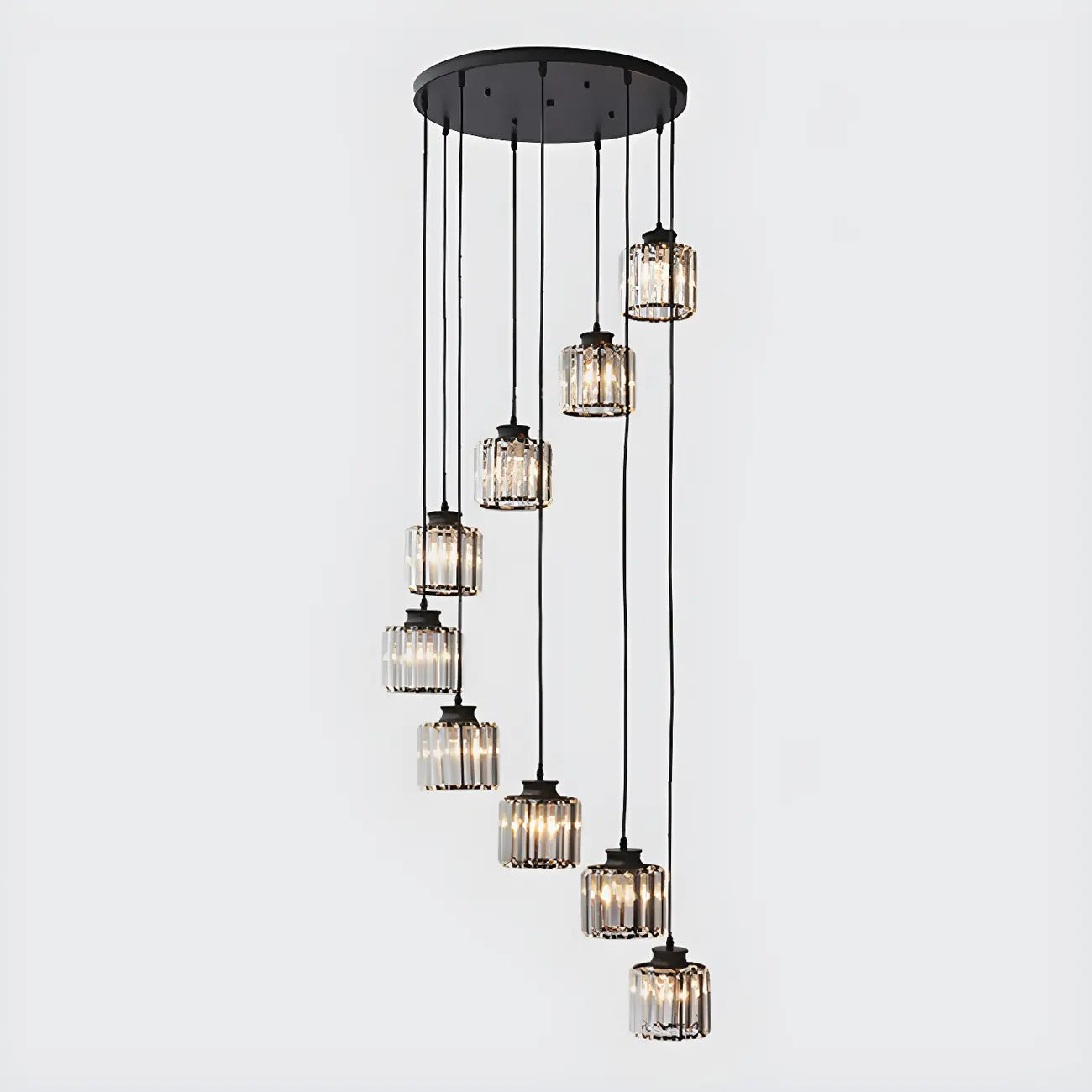 Contemporary Stairwell Spiral Cylinder Crystal Pendant Light