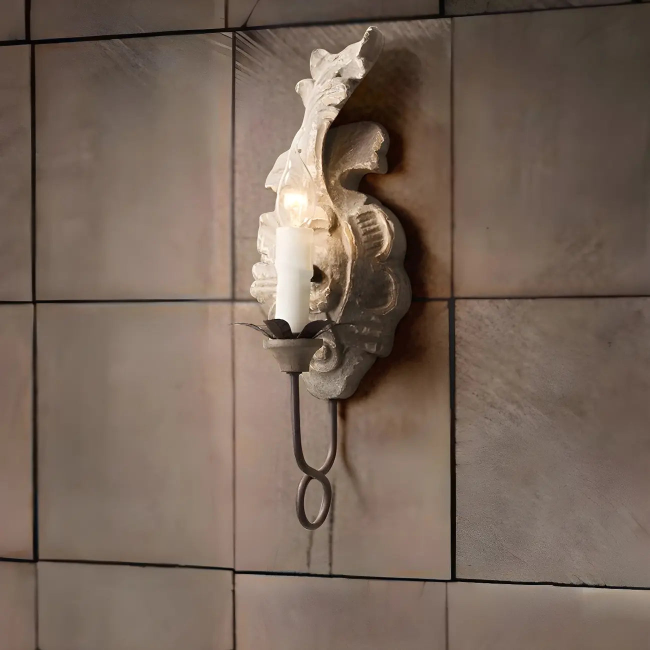 Antique Wall Sconce with Fabric Shade for Hallway Decor