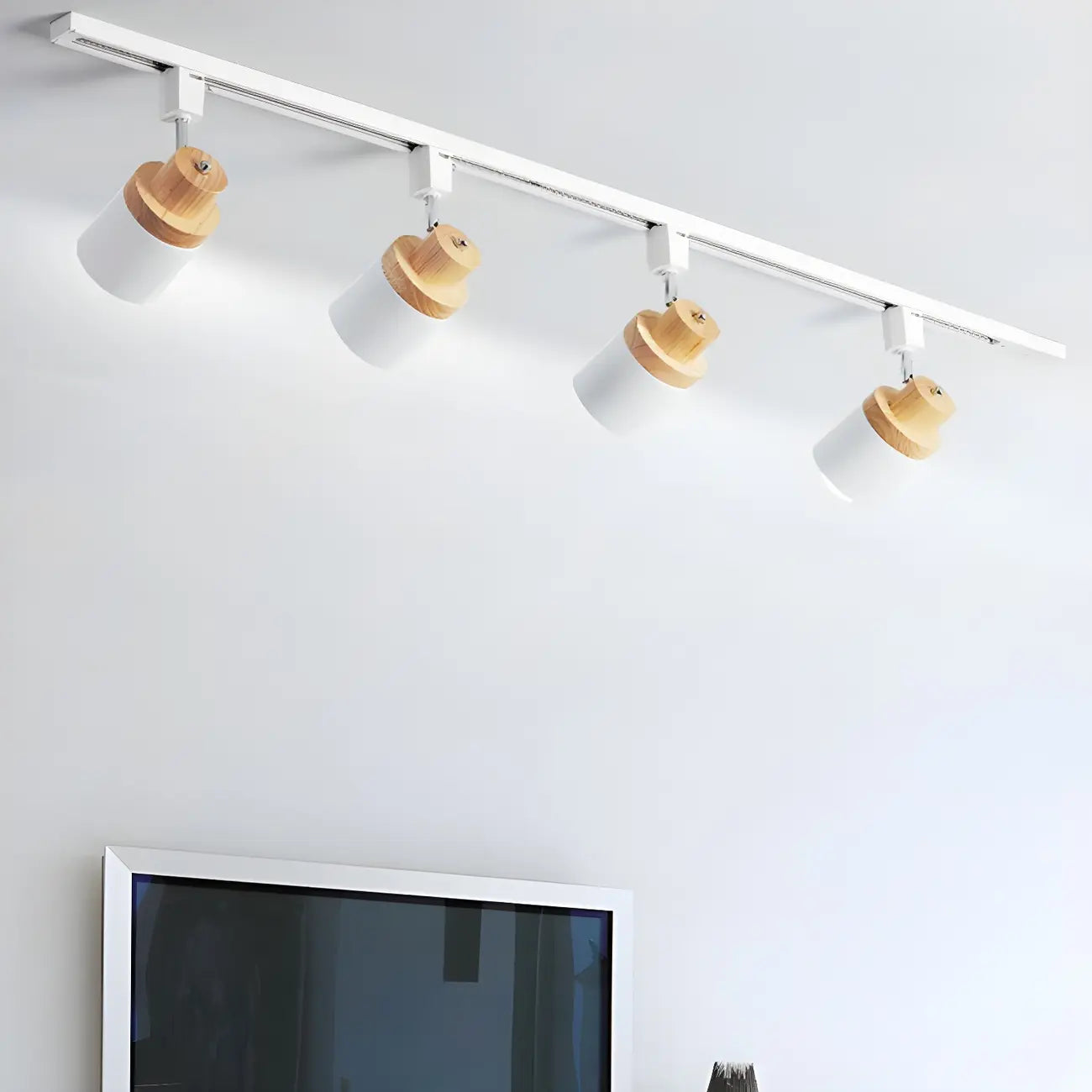 4-Light Modern Metal Wooden Base Slidable Track Light