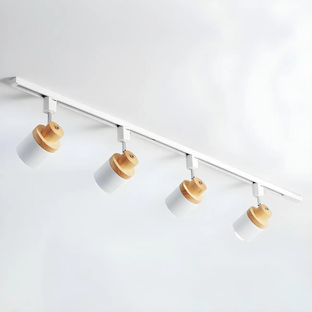 4-Light Modern Metal Wooden Base Slidable Track Light