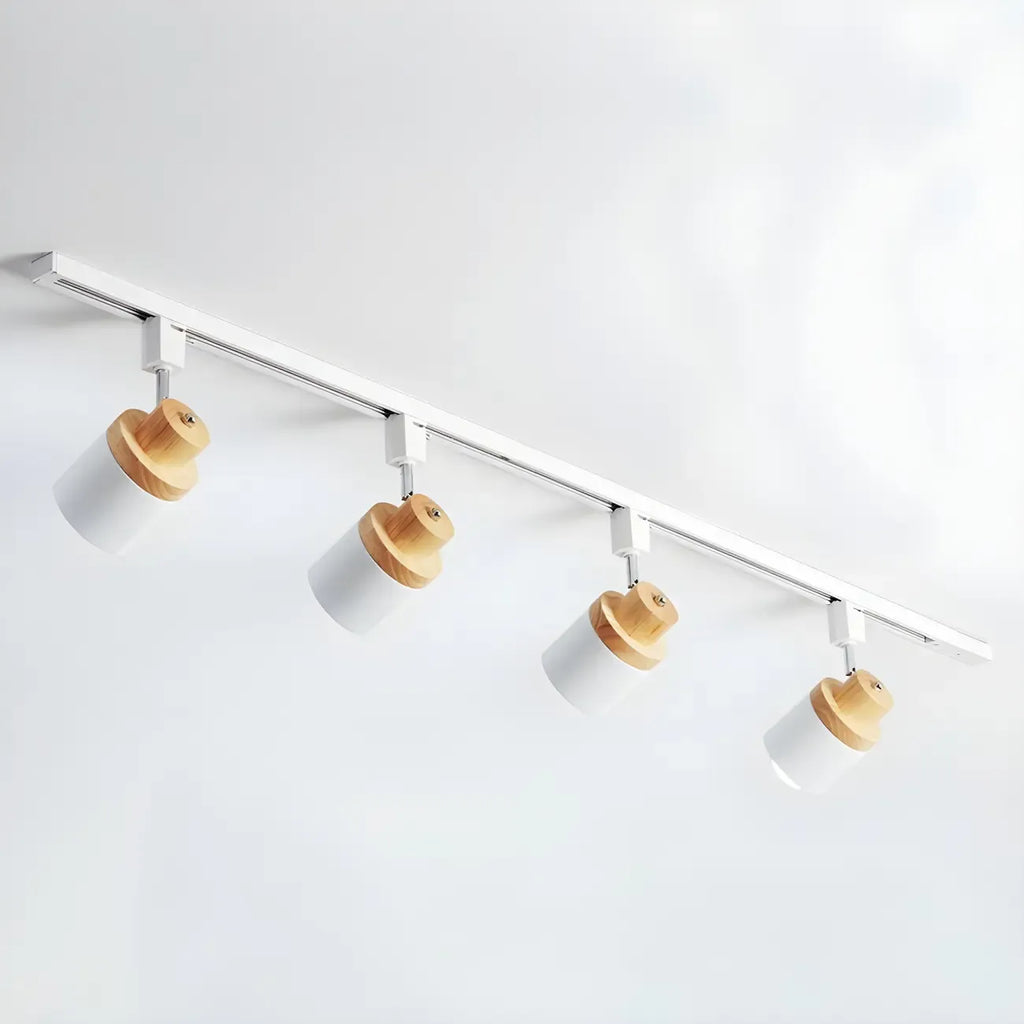 4-Light Modern Metal Wooden Base Slidable Track Light