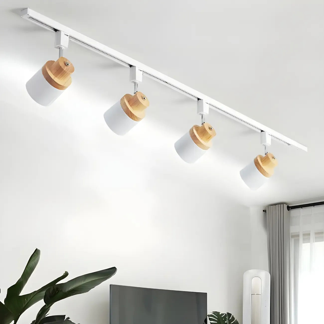4-Light Modern Metal Wooden Base Slidable Track Light
