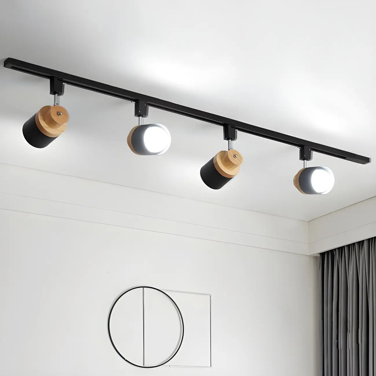 4-Light Modern Metal Wooden Base Slidable Track Light