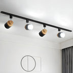 4-Light Modern Metal Wooden Base Slidable Track Light