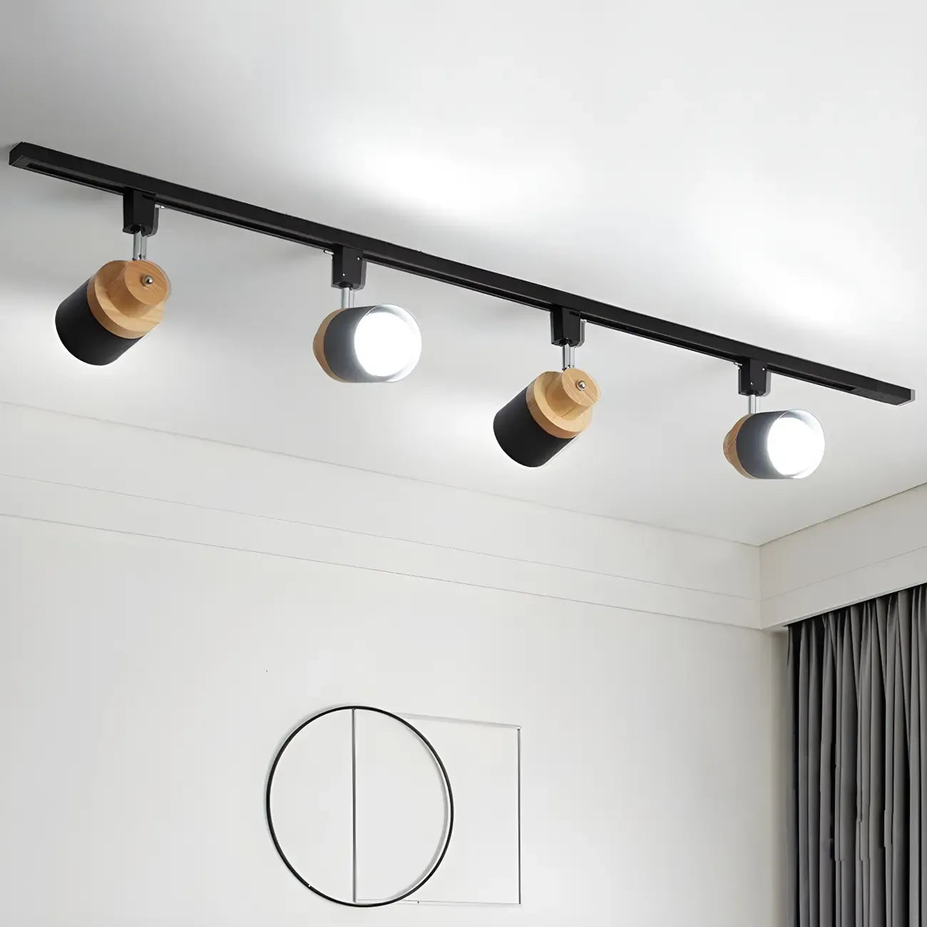 4-Light Modern Metal Wooden Base Slidable Track Light