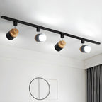 4-Light Modern Metal Wooden Base Slidable Track Light