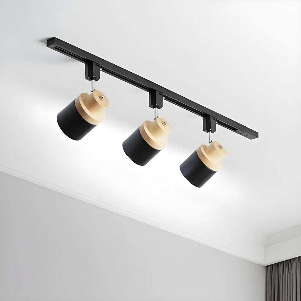 4-Light Modern Metal Wooden Base Slidable Track Light
