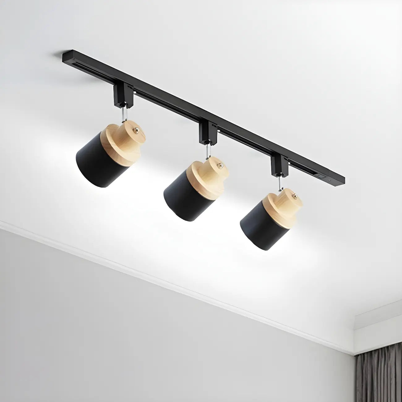 4-Light Modern Metal Wooden Base Slidable Track Light