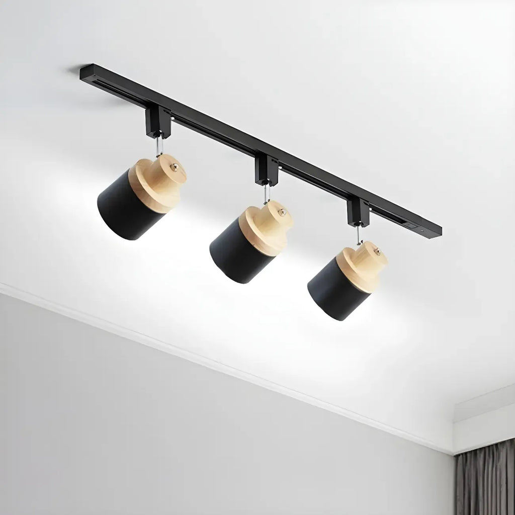 4-Light Modern Metal Wooden Base Slidable Track Light