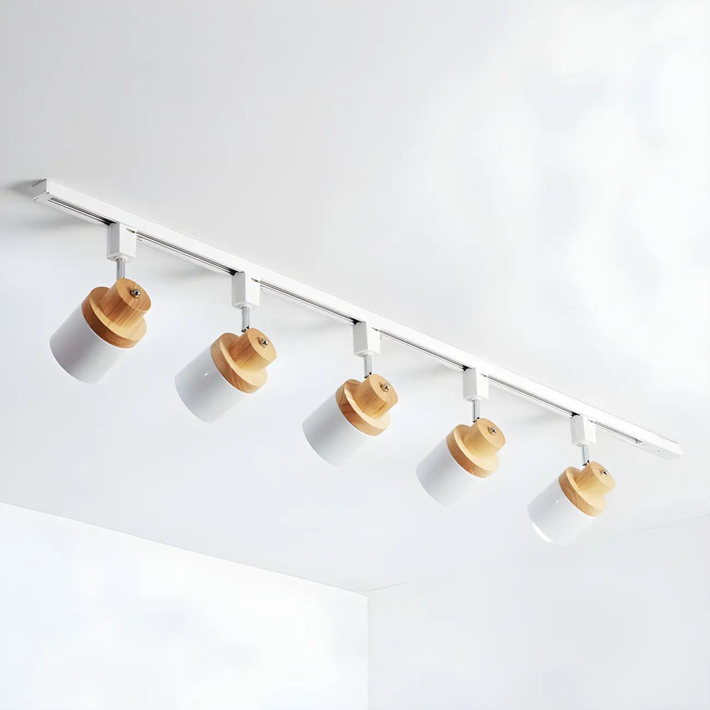 4-Light Modern Metal Wooden Base Slidable Track Light