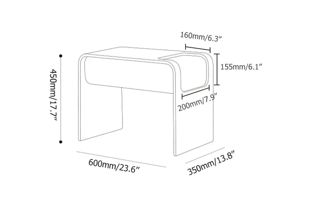 Convertible C-Shaped Walnut Wood Side Table with Storage