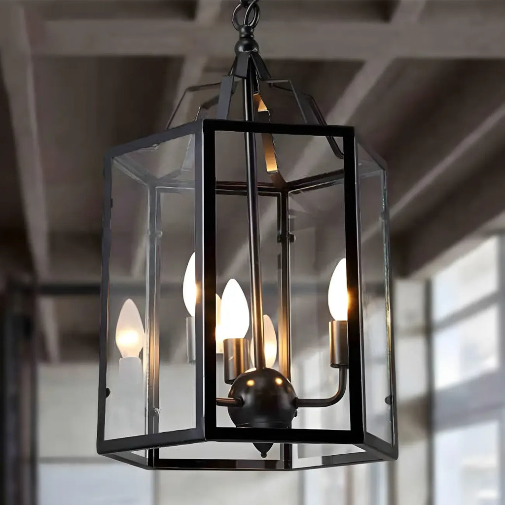 3-Light Clear Glass Hanging Chandelier Vintage Black/White Candle Pendant Light Fixture