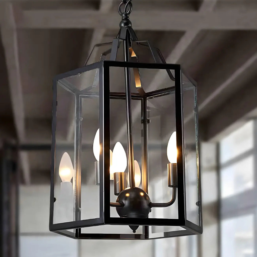3-Light Clear Glass Hanging Chandelier Vintage Black/White Candle Pendant Light Fixture