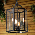 3-Light Clear Glass Hanging Chandelier Vintage Black/White Candle Pendant Light Fixture
