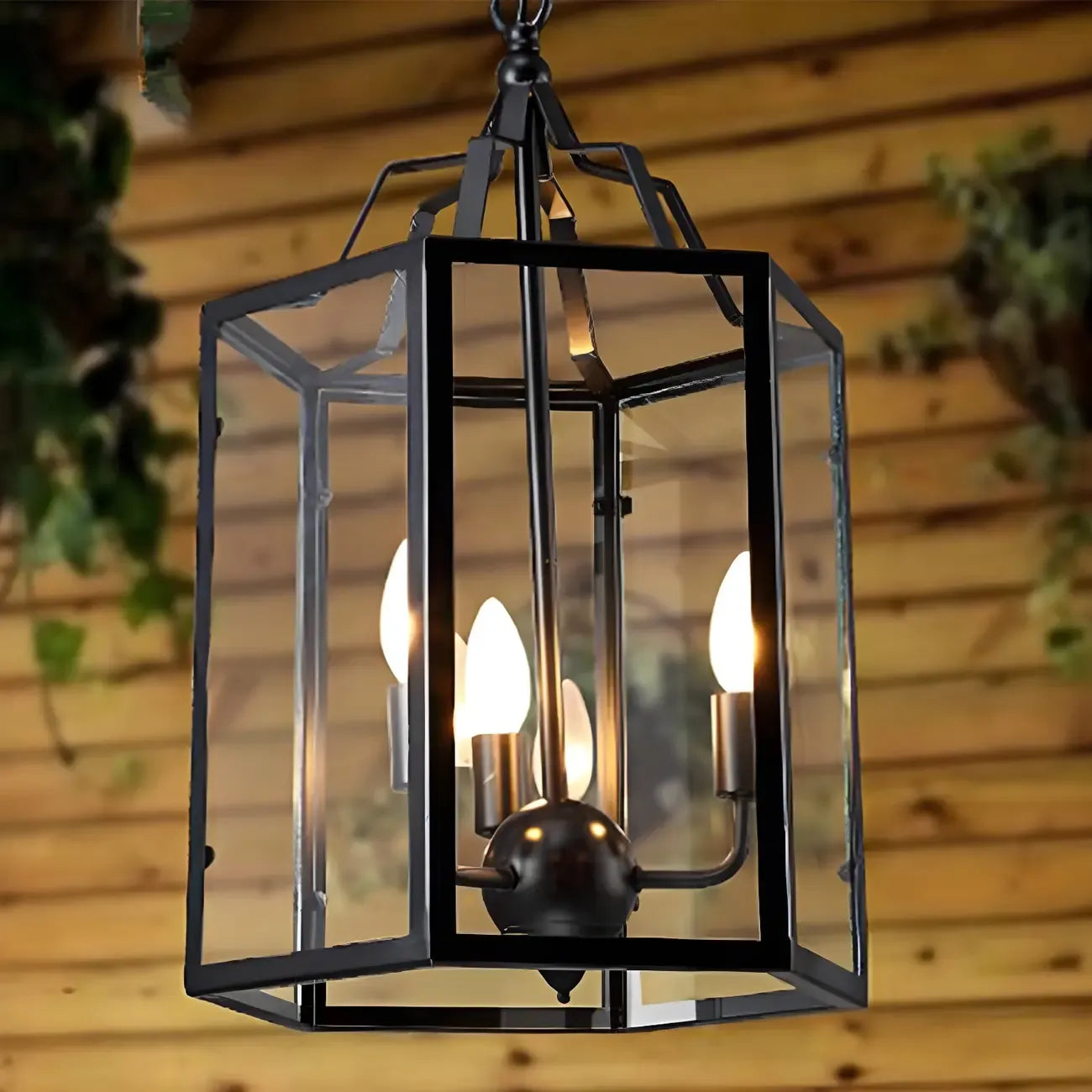 3-Light Clear Glass Hanging Chandelier Vintage Black/White Candle Pendant Light Fixture