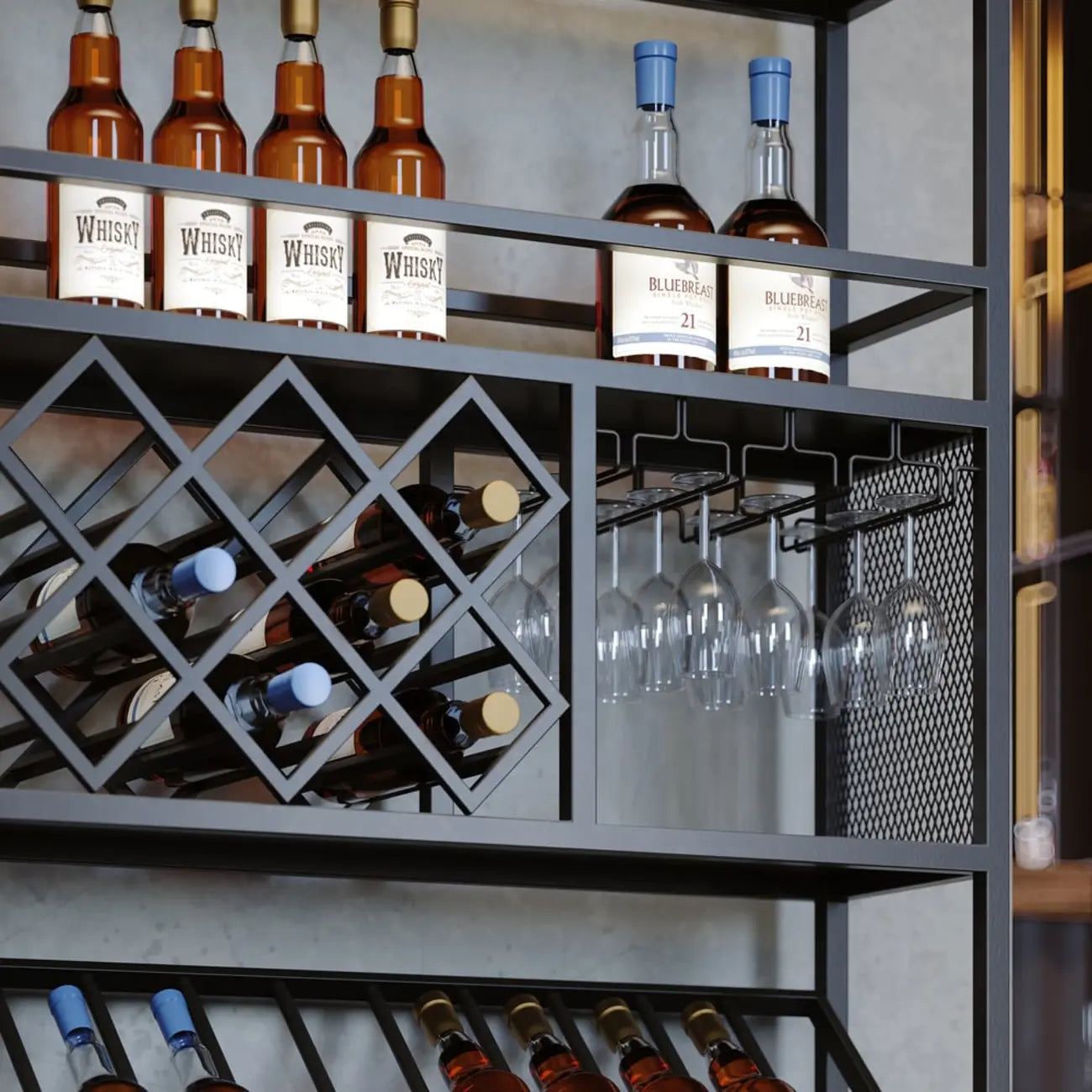 Industrial Versatile Metal Floor Wine Rack with Cabinet