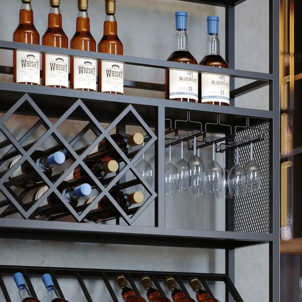 Industrial Versatile Metal Floor Wine Rack with Cabinet