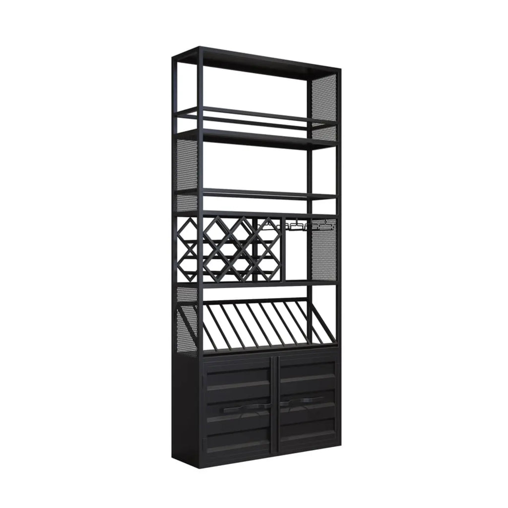 Industrial Versatile Metal Floor Wine Rack with Cabinet