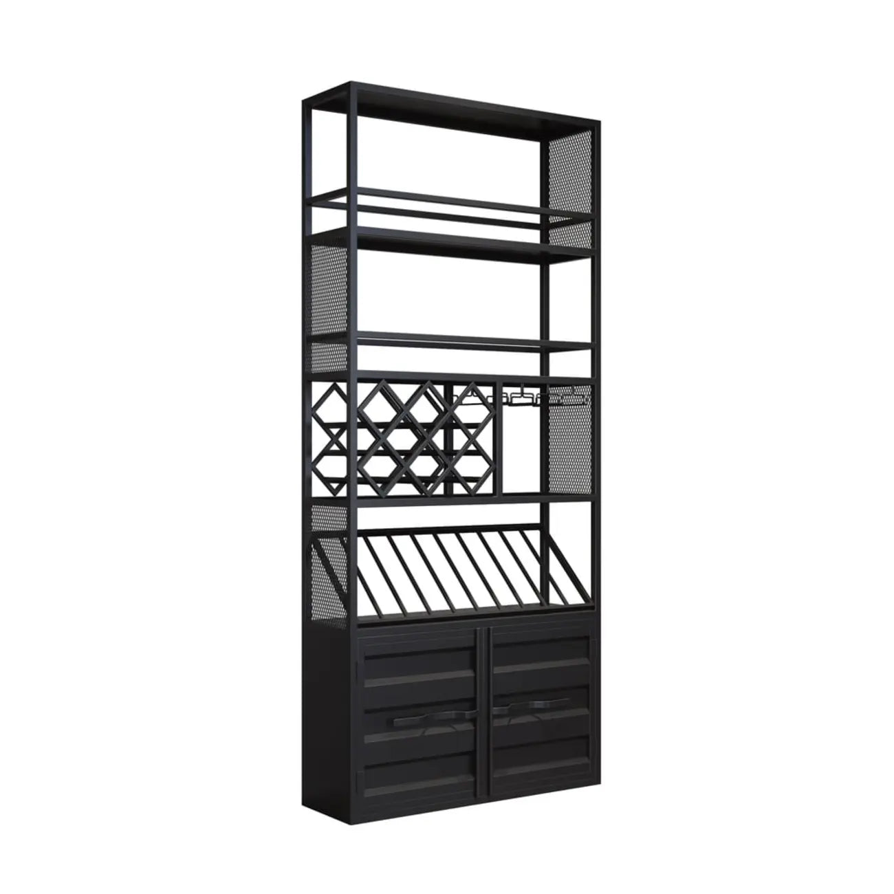 Industrial Versatile Metal Floor Wine Rack with Cabinet