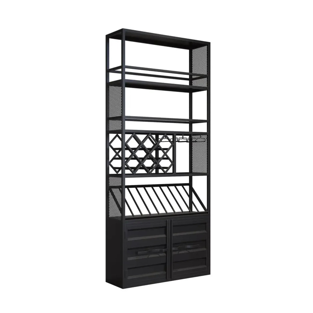 Industrial Versatile Metal Floor Wine Rack with Cabinet