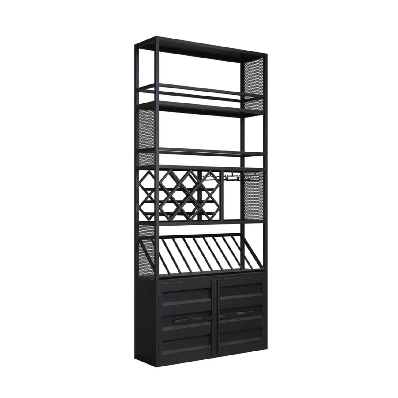 Industrial Versatile Metal Floor Wine Rack with Cabinet