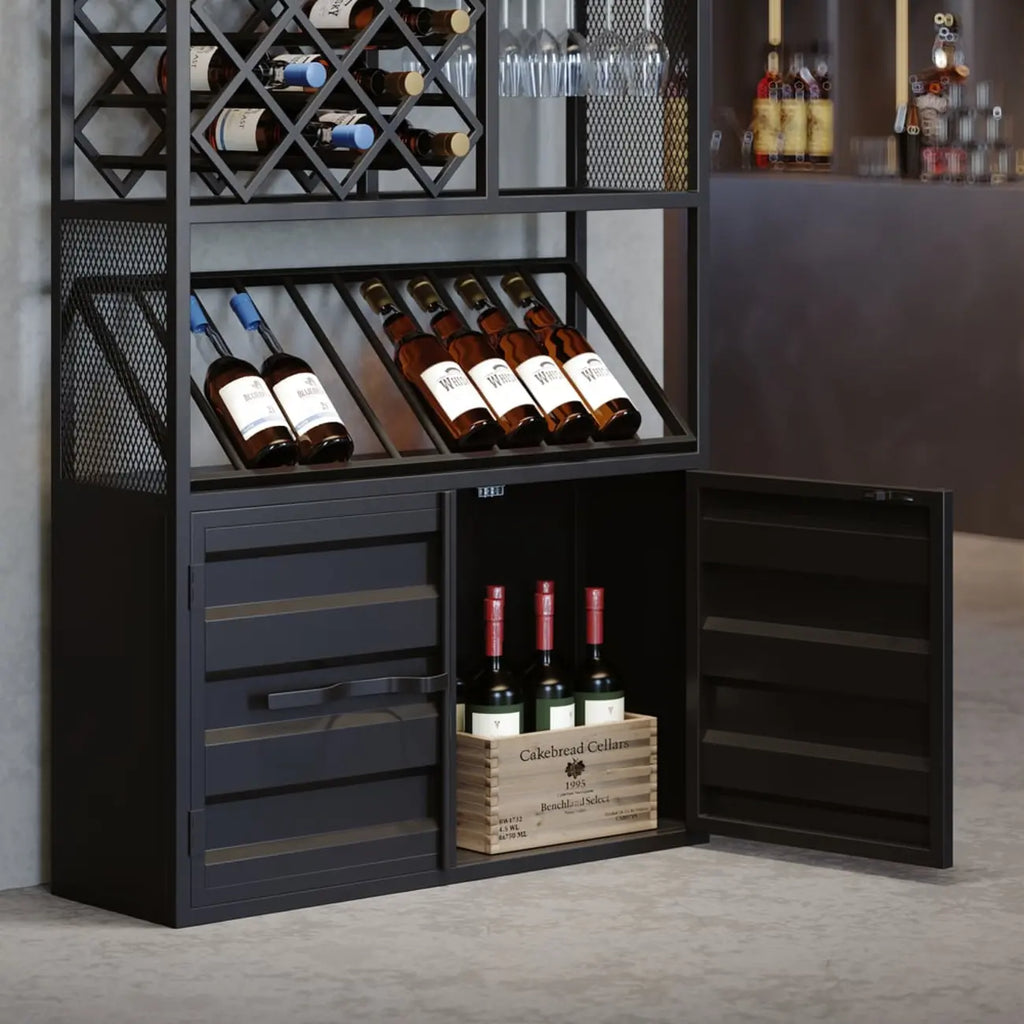 Industrial Versatile Metal Floor Wine Rack with Cabinet