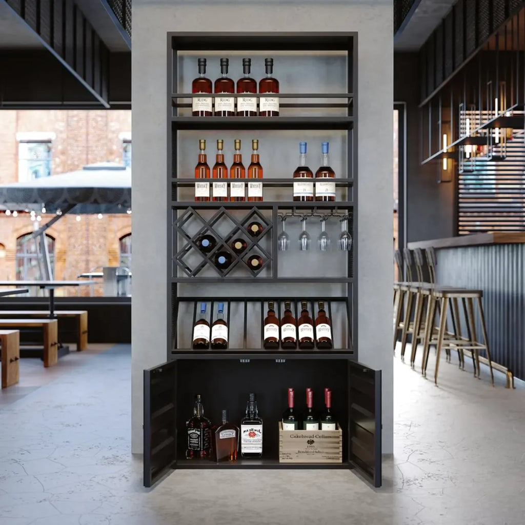 Industrial Versatile Metal Floor Wine Rack with Cabinet