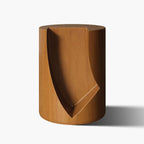 Round Walnut Wood Side Table with Open Storage for Couch