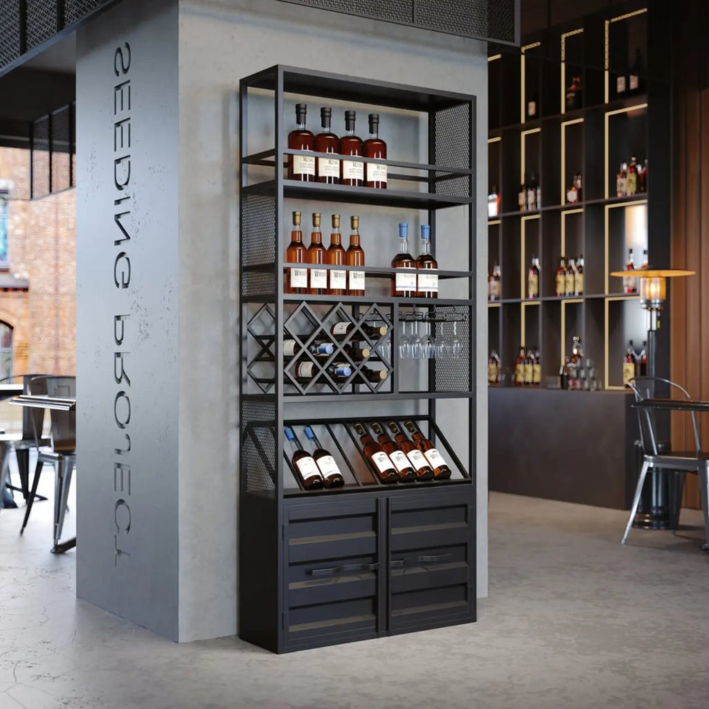 Industrial Versatile Metal Floor Wine Rack with Cabinet