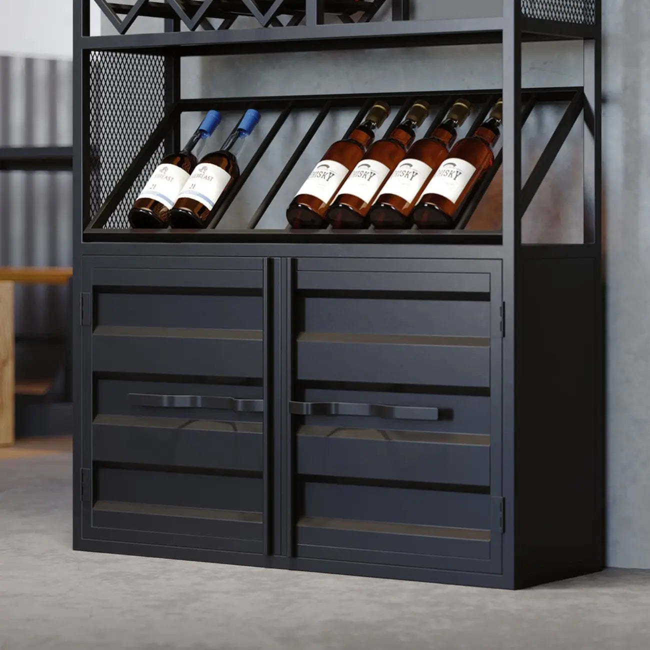 Industrial Versatile Metal Floor Wine Rack with Cabinet