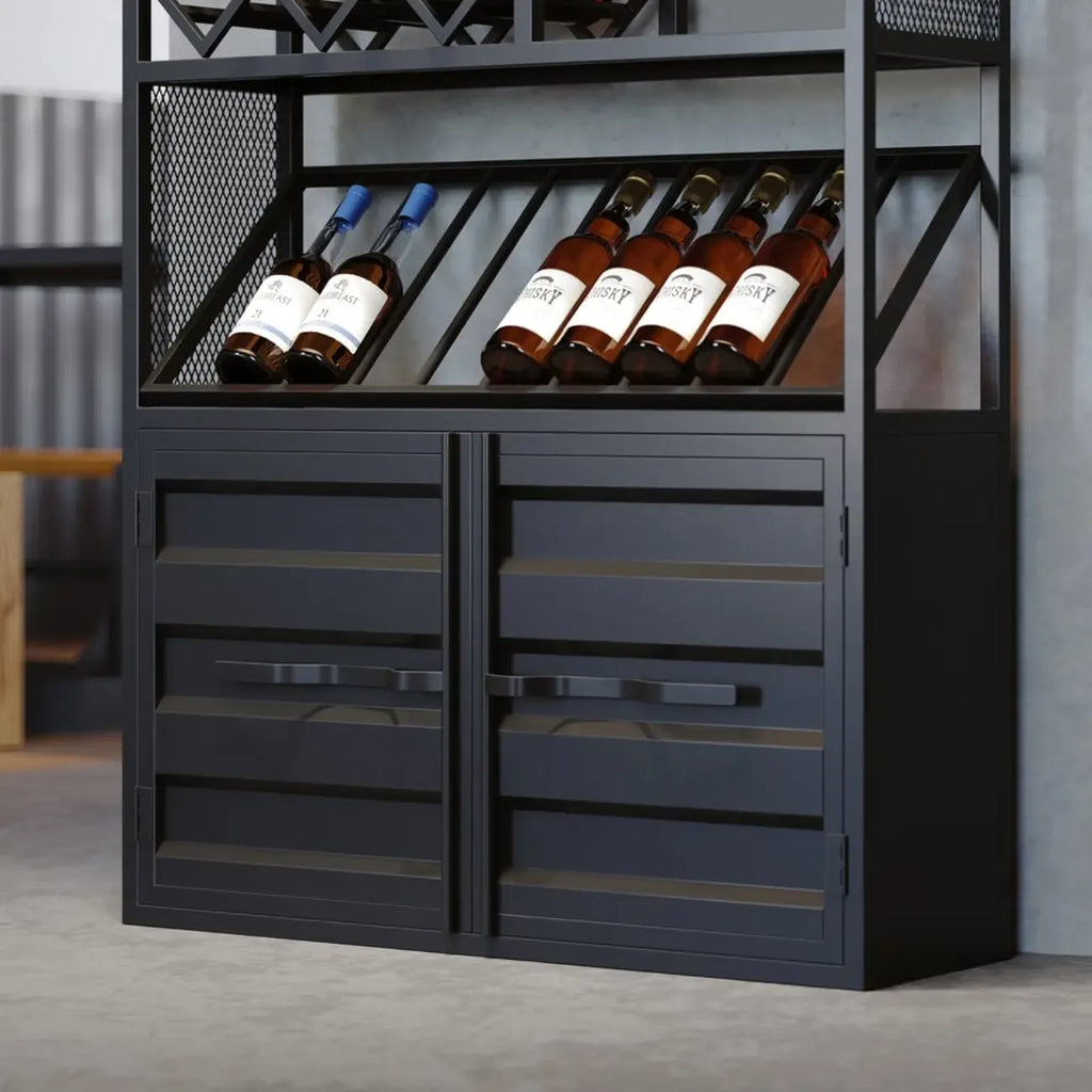 Industrial Versatile Metal Floor Wine Rack with Cabinet