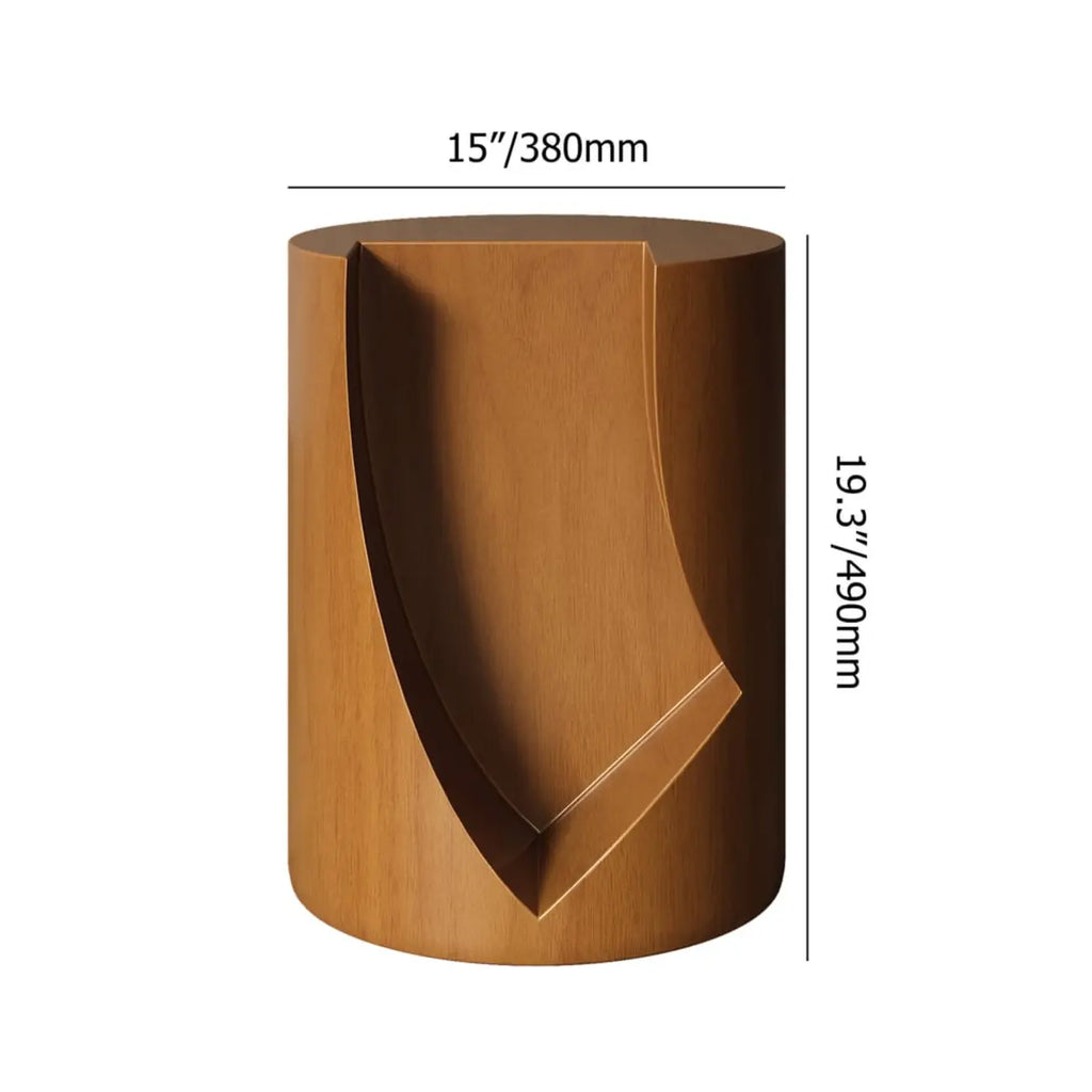 Round Walnut Wood Side Table with Open Storage for Couch