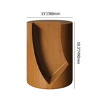 Round Walnut Wood Side Table with Open Storage for Couch
