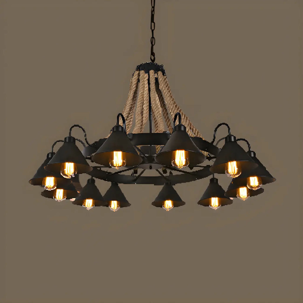 Black Metal Vintage Rope Rustic Chandelier Light