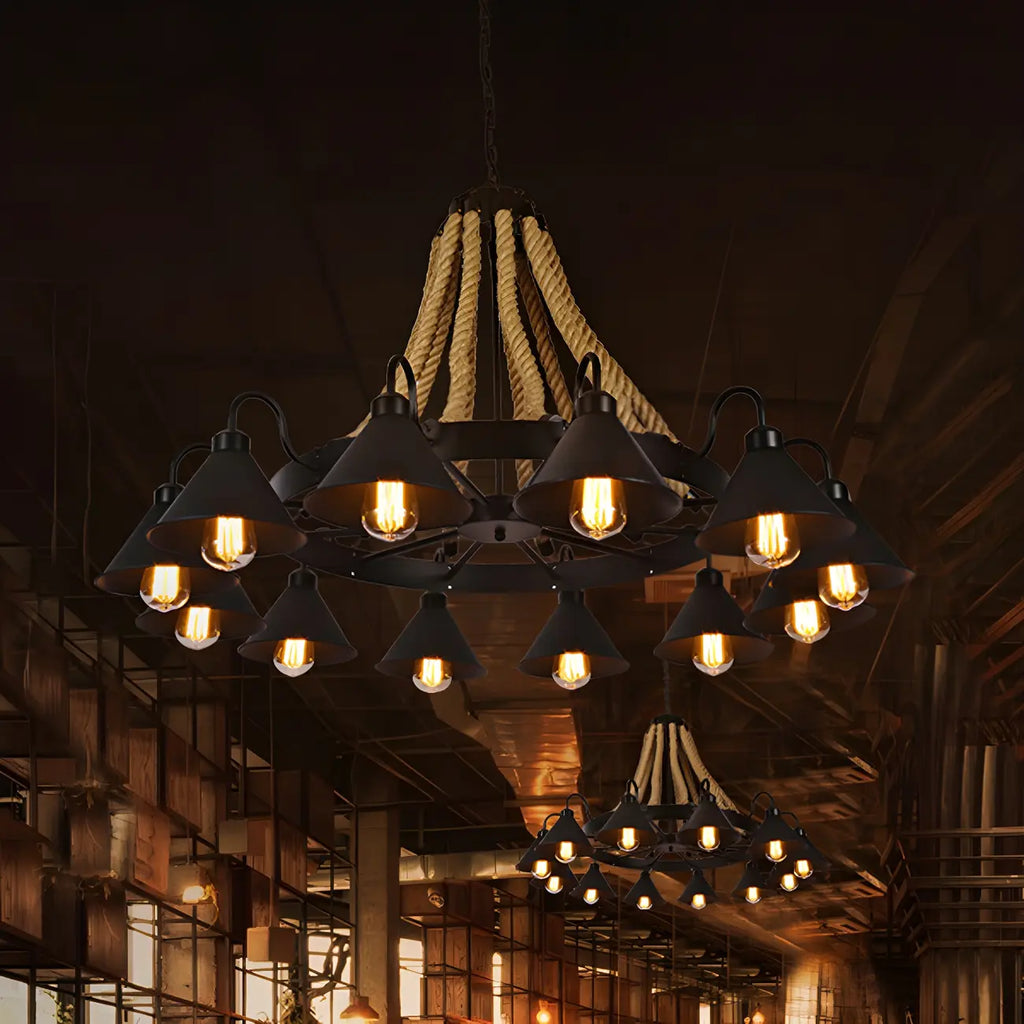 Black Metal Vintage Rope Rustic Chandelier Light