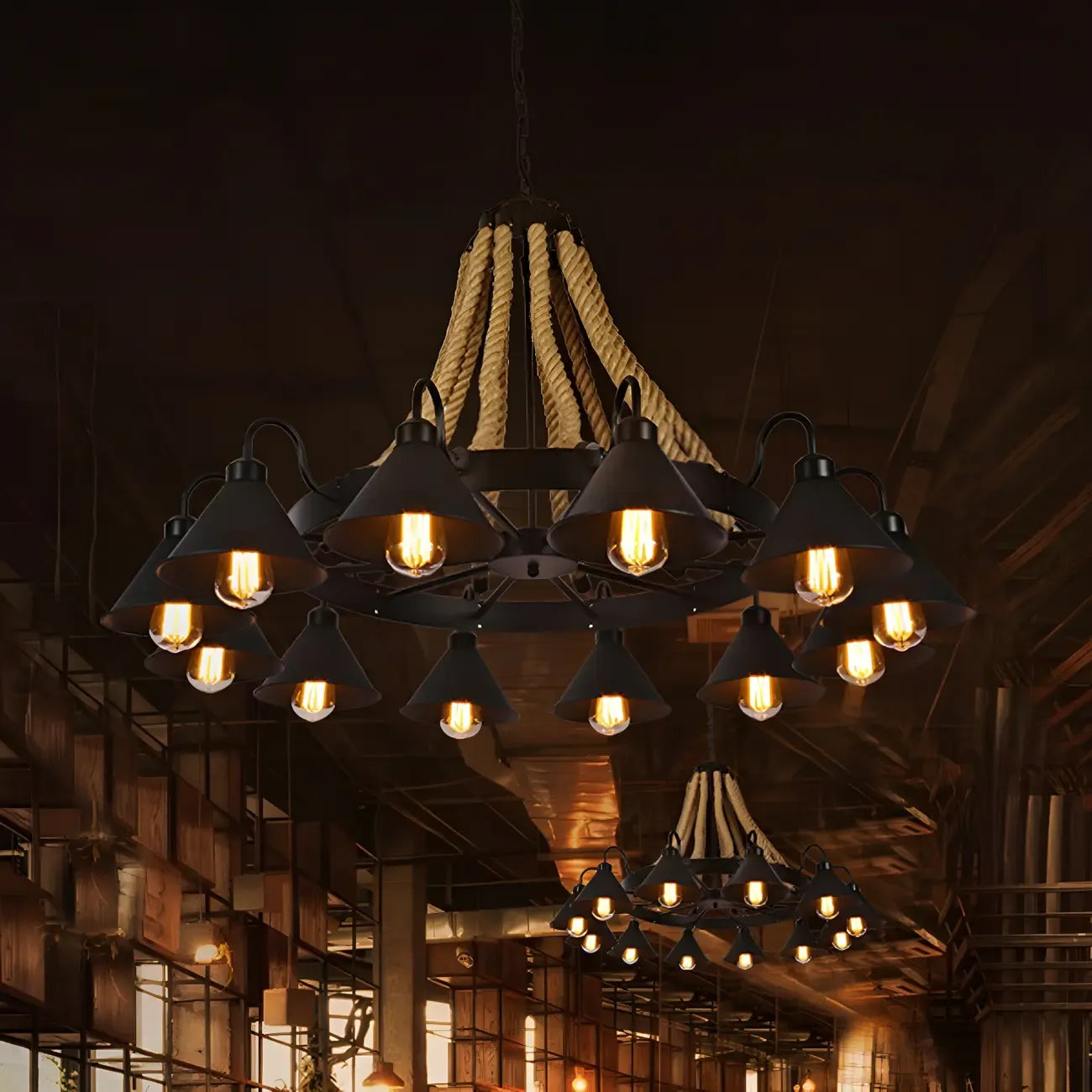 Black Metal Vintage Rope Rustic Chandelier Light