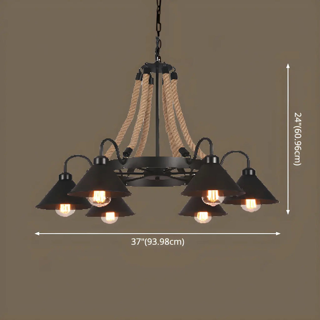 Black Metal Vintage Rope Rustic Chandelier Light