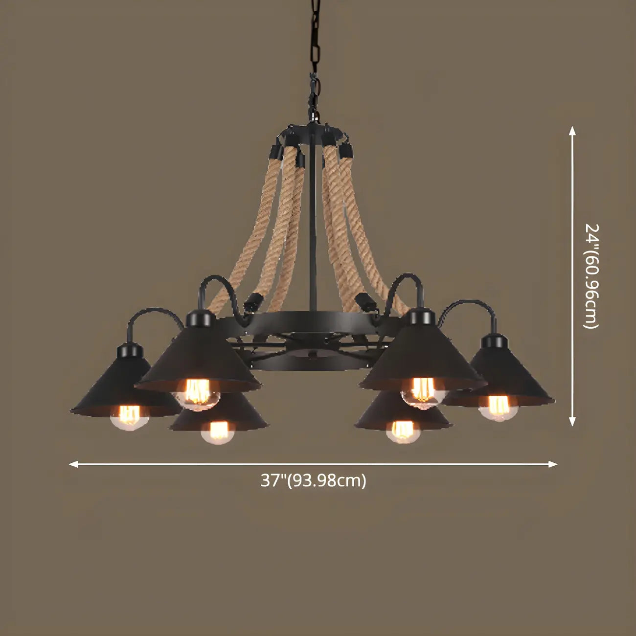 Black Metal Vintage Rope Rustic Chandelier Light