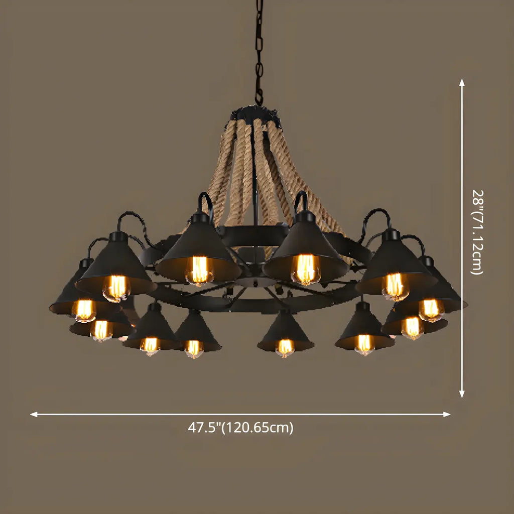 Black Metal Vintage Rope Rustic Chandelier Light