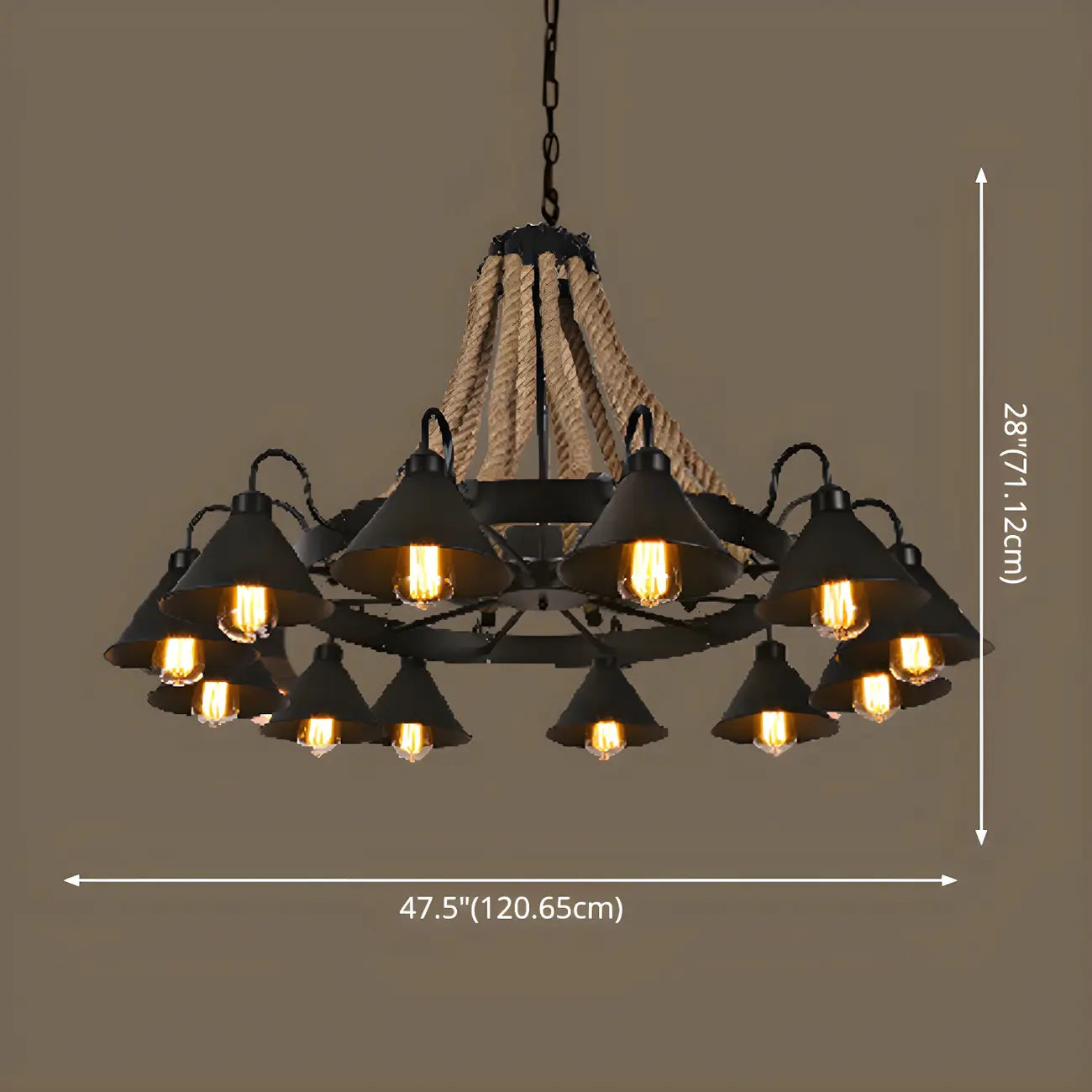 Black Metal Vintage Rope Rustic Chandelier Light